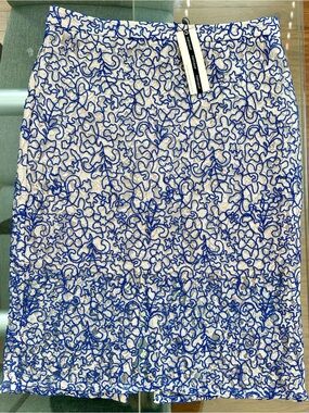 Topshop Blue Floral Lace Pencil Skirt with Cream Lining